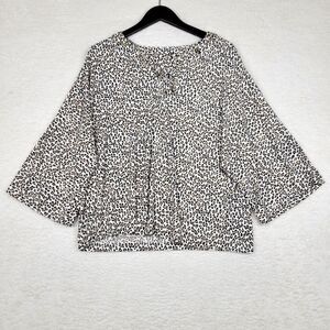 Chicos Shirt Womens 2 Large Brown Leopard Print Kimono Long Sleeve Gold Hardware